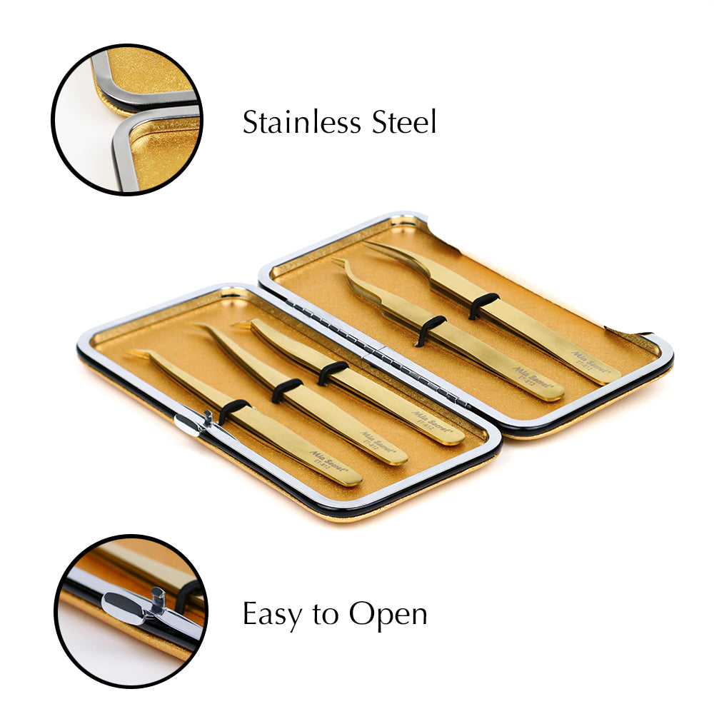 Titanium Gold Eyelash Tweezer Set