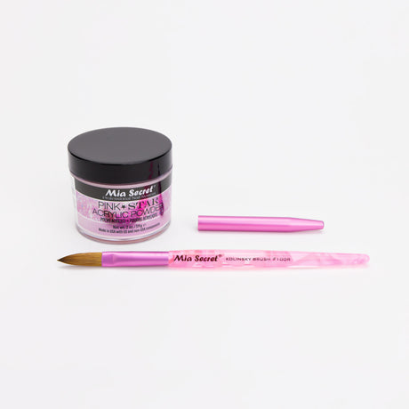 Mia Selects (Pink STAR Acrylic Powder 2 oz., Kolinsky Nail Brush 10 OR)