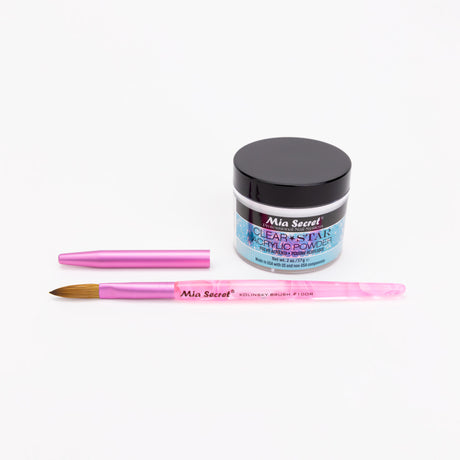 Mia Selects (Clear STAR Acrylic Powder 2 oz., Kolinsky Nail Brush 10 OR)